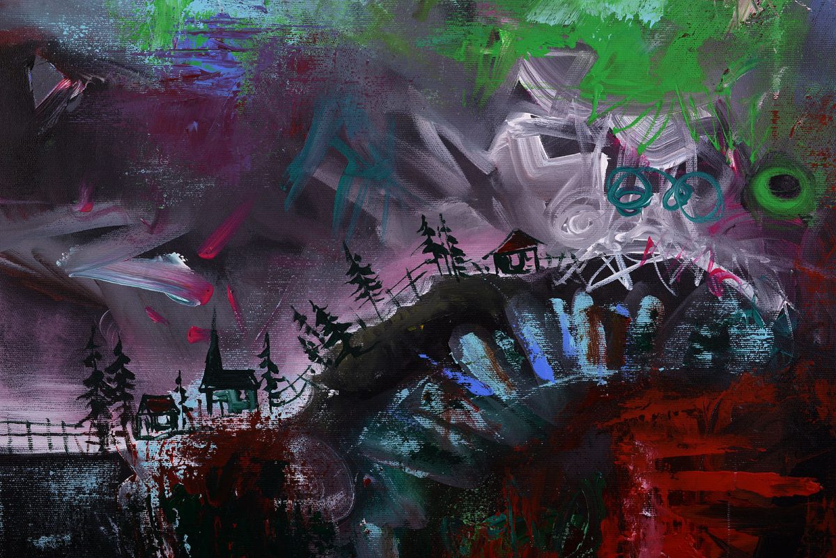 Sat înnegurat – pictură în acrilic, artist Emanuel Bumbu – Emanuel Bumbu – O Galerie de Artă