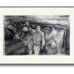 Băiat cu vaca – cărbune pe hârtie, artist Björn Reinhardt – Björn Reinhardt – O Galerie de Artă