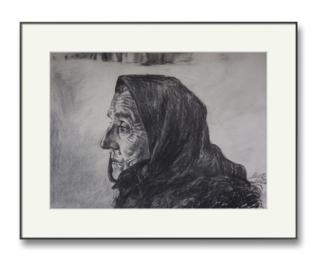 Bunicuța – cărbune pe hârtie, artist Björn Reinhardt – Björn Reinhardt – O Galerie de Artă