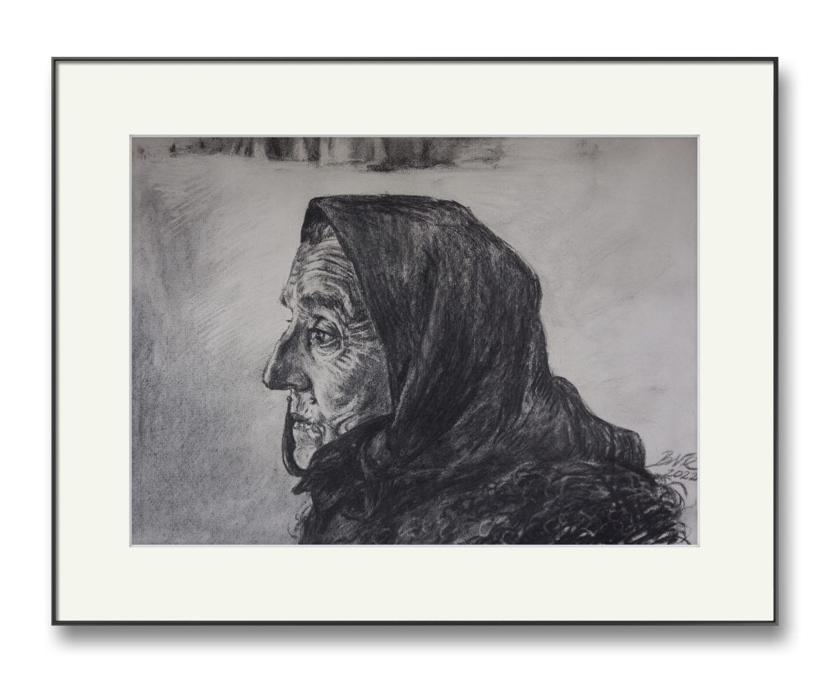 Bunicuța – cărbune pe hârtie, artist Björn Reinhardt – Björn Reinhardt – O Galerie de Artă