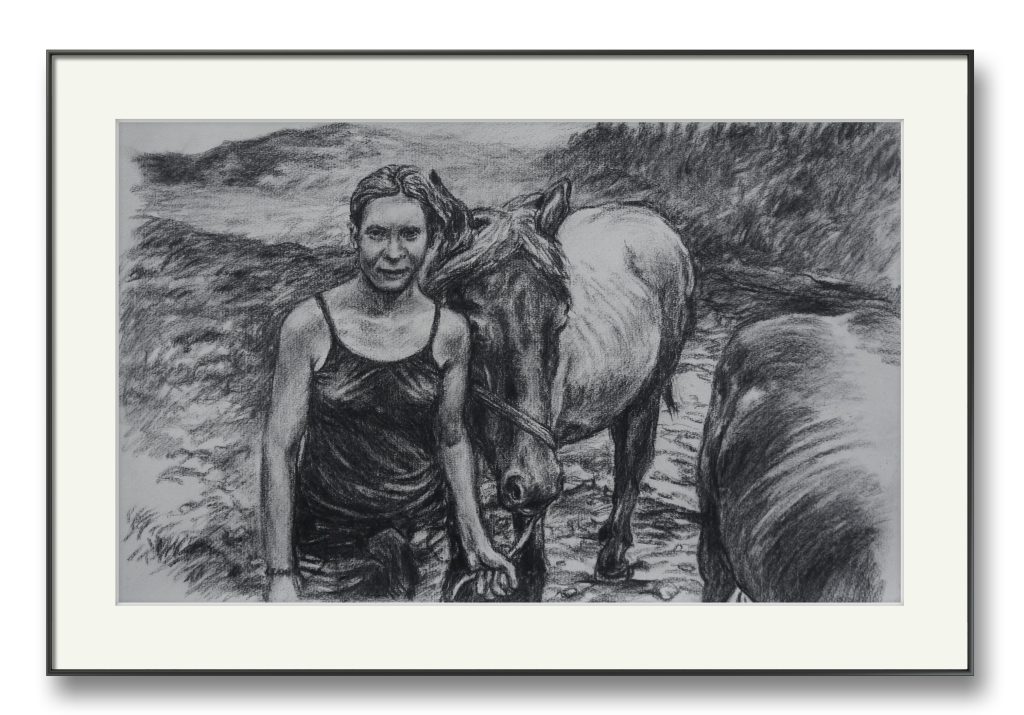 Fata cu calul – cârbune pe hârtie, artist Björn Reinhardt – Björn Reinhardt – O Galerie de Artă