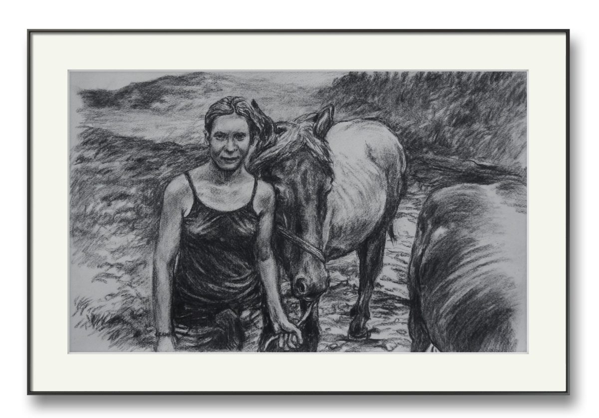 Fata cu calul – cârbune pe hârtie, artist Björn Reinhardt – Björn Reinhardt – O Galerie de Artă