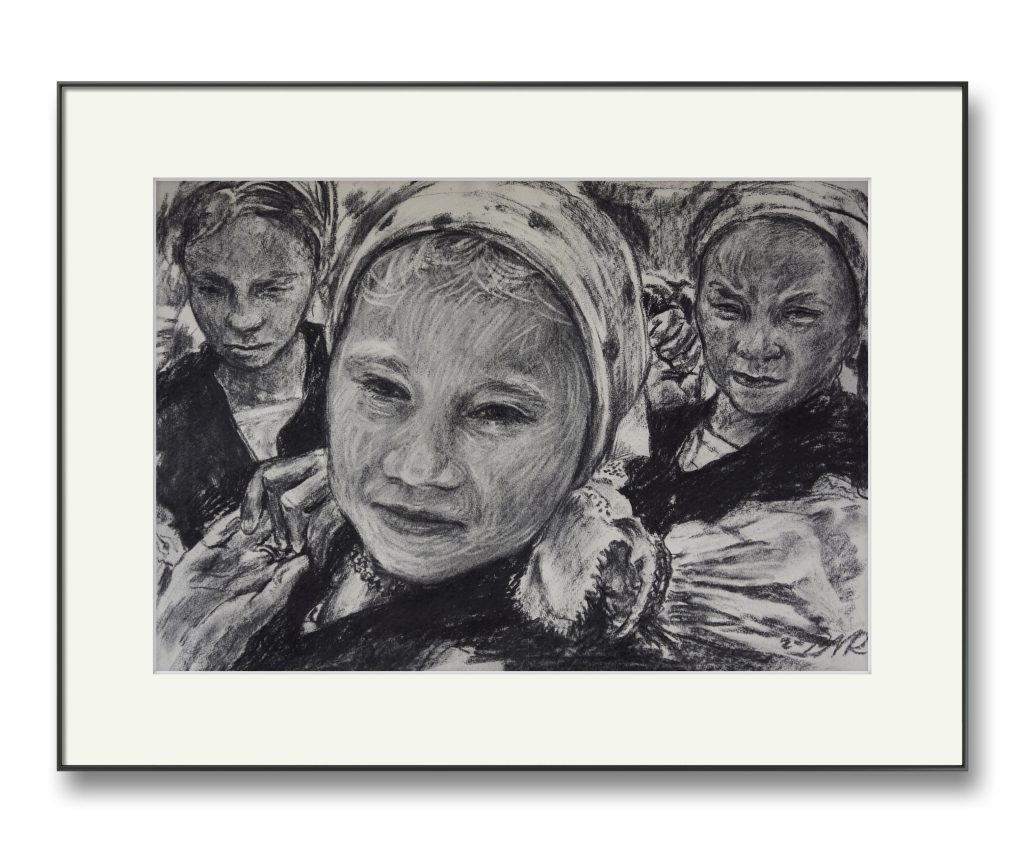 Fata din Maramureș – cărbune pe hârtie, artist Björn Reinhardt – Björn Reinhardt – O Galerie de Artă