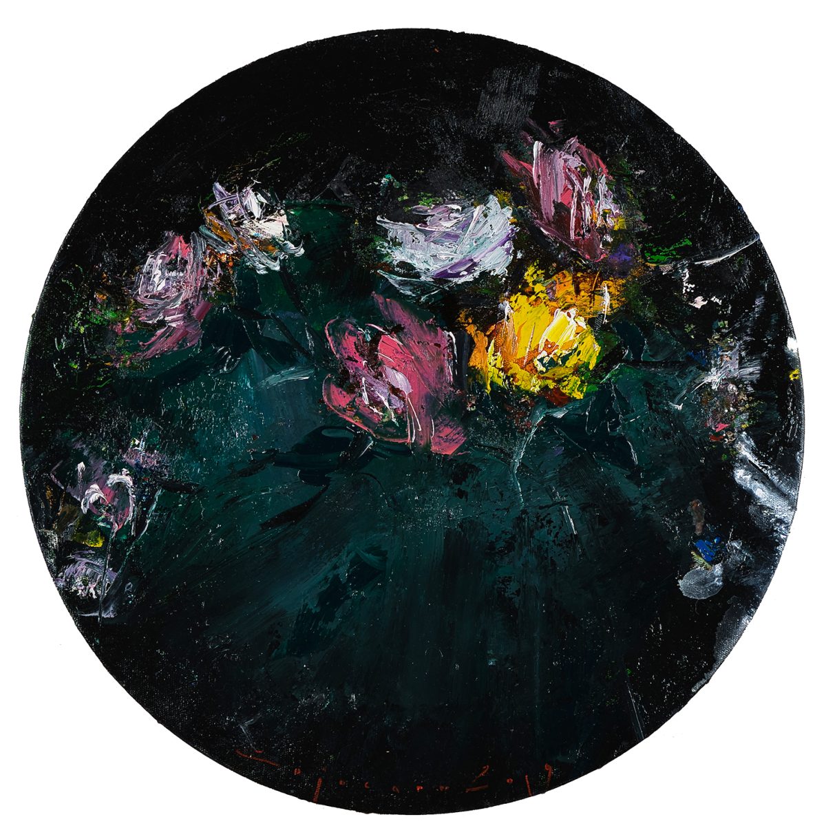 Flori în cerc I – pictură în ulei, artist Iurie Cojocaru – Iurie Cojocaru – O Galerie de Artă