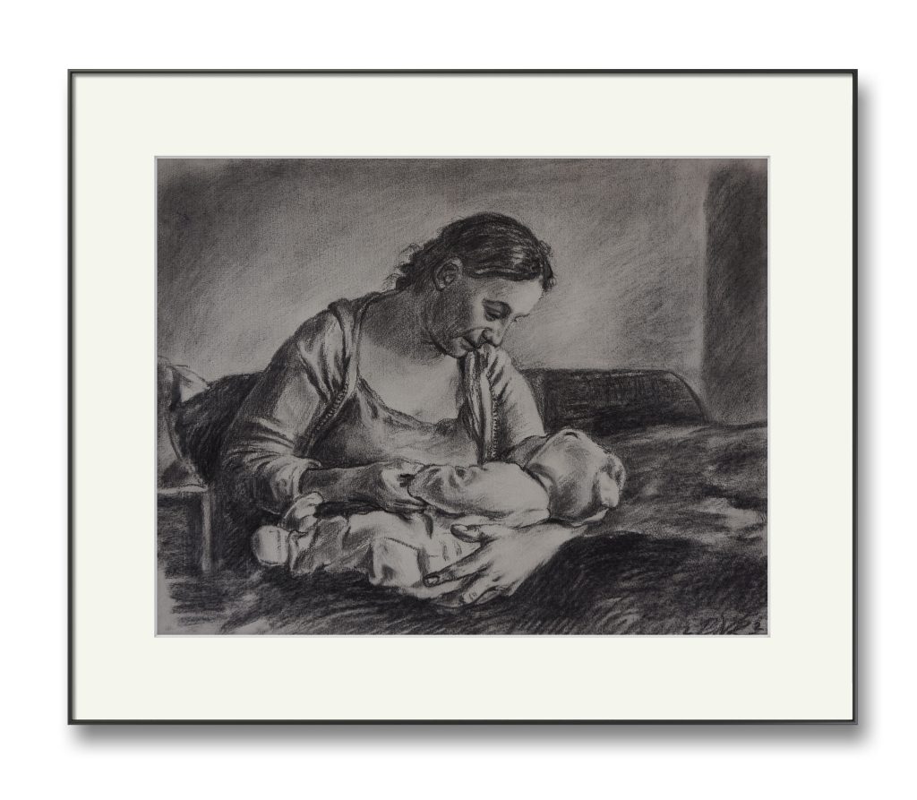 Irina cu Gheorghiță – cărbune pe hârtie, artist Björn Reinhardt – Björn Reinhardt – O Galerie de Artă