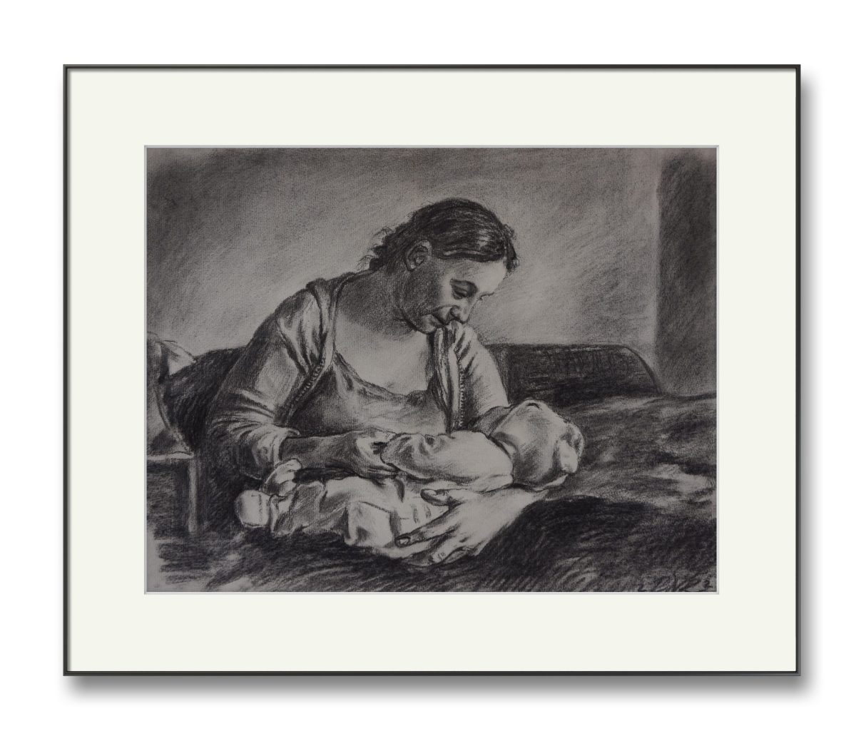 Irina cu Gheorghiță – cărbune pe hârtie, artist Björn Reinhardt – Björn Reinhardt – O Galerie de Artă