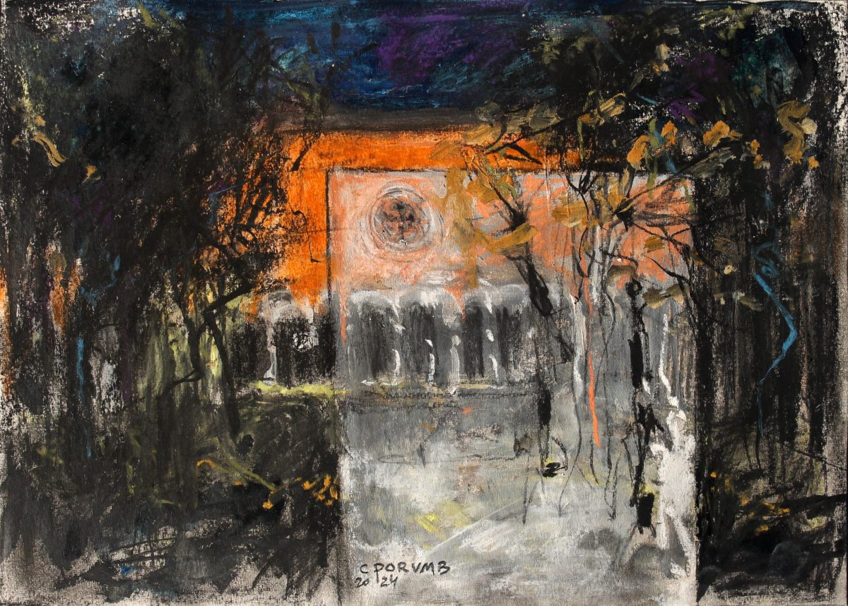 Contemplatie în gradina lui Dioclețian 1 – tehnică mixtă, artist Cristian Porumb – Cristian Porumb – O Galerie de Artă