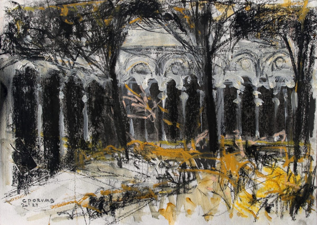 Contemplatie în gradina lui Dioclețian 10 – tehnică mixtă, artist Cristian Porumb – Cristian Porumb – O Galerie de Artă