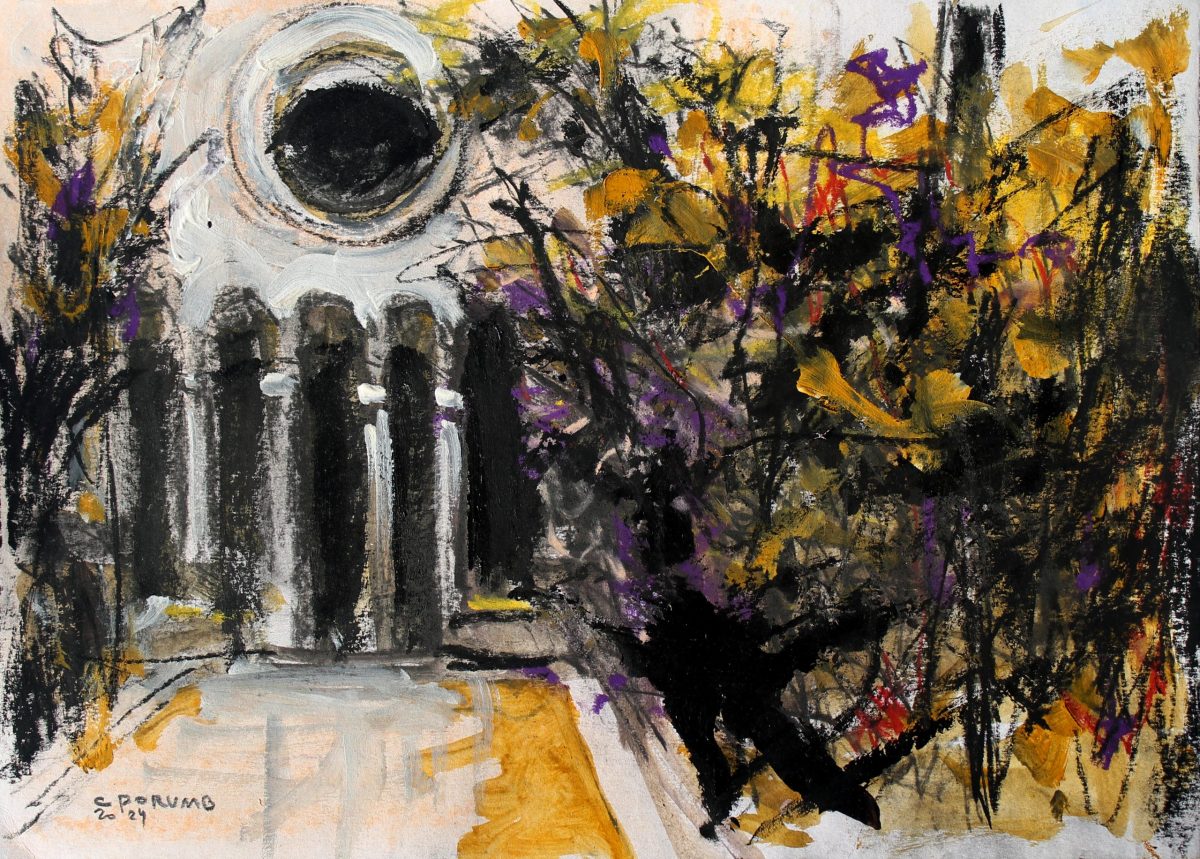 Contemplatie în gradina lui Dioclețian 11 – tehnică mixtă, artist Cristian Porumb – Cristian Porumb – O Galerie de Artă