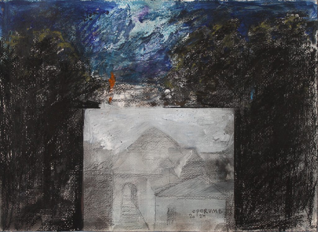 Contemplatie în gradina lui Dioclețian 3 – tehnică mixtă, artist Cristian Porumb – Cristian Porumb – O Galerie de Artă