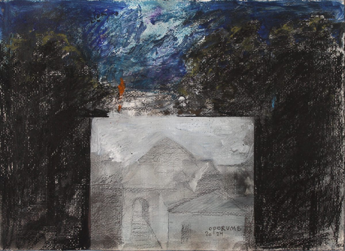 Contemplatie în gradina lui Dioclețian 3 – tehnică mixtă, artist Cristian Porumb – Cristian Porumb – O Galerie de Artă