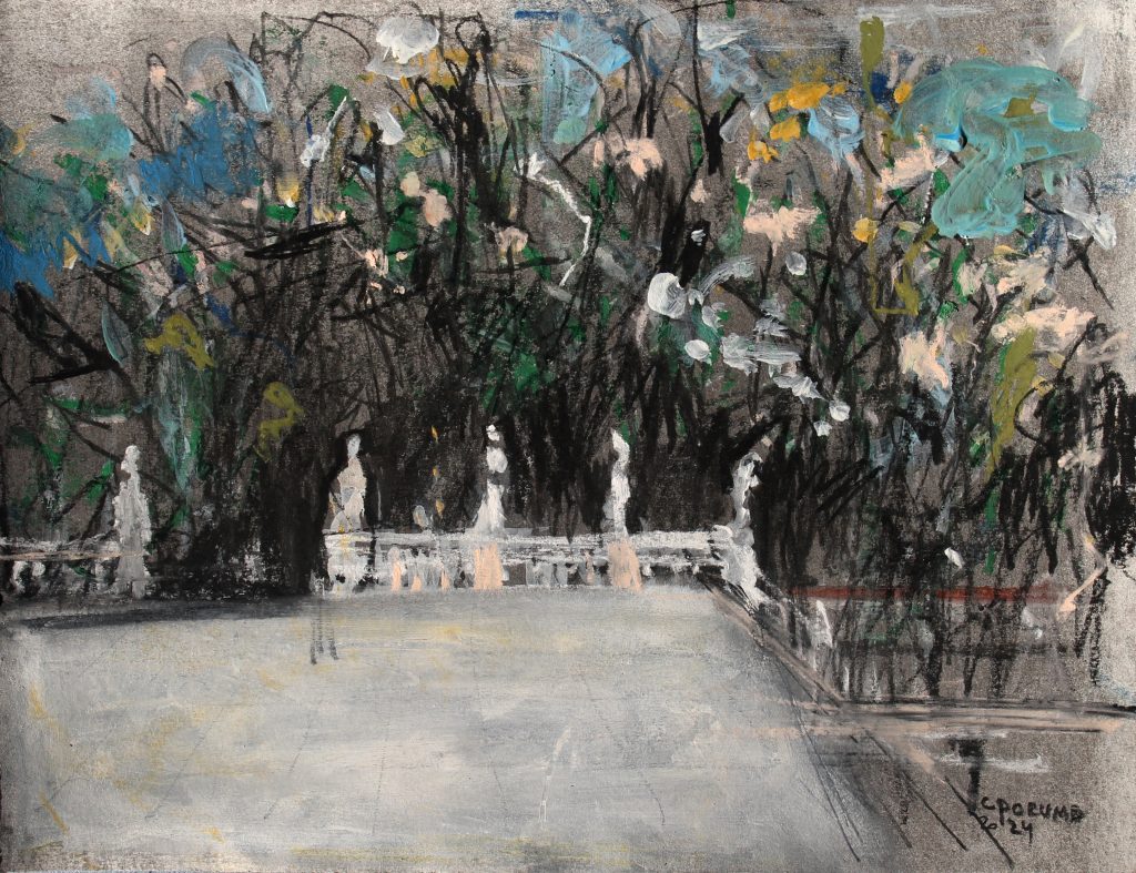 Contemplatie în gradina lui Dioclețian 4 – tehnică mixtă, artist Cristian Porumb – Cristian Porumb – O Galerie de Artă