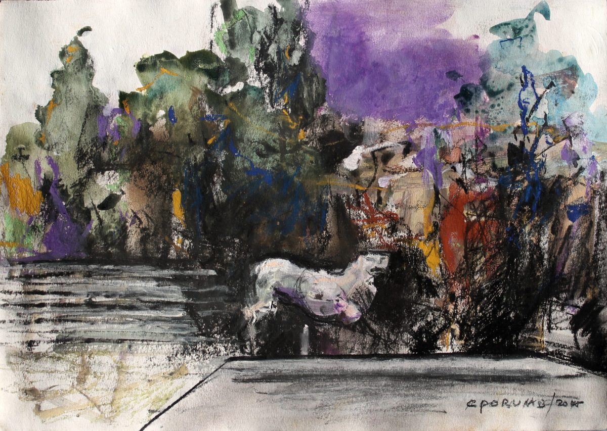 Contemplatie în gradina lui Dioclețian 5 – tehnică mixtă, artist Cristian Porumb – Cristian Porumb – O Galerie de Artă