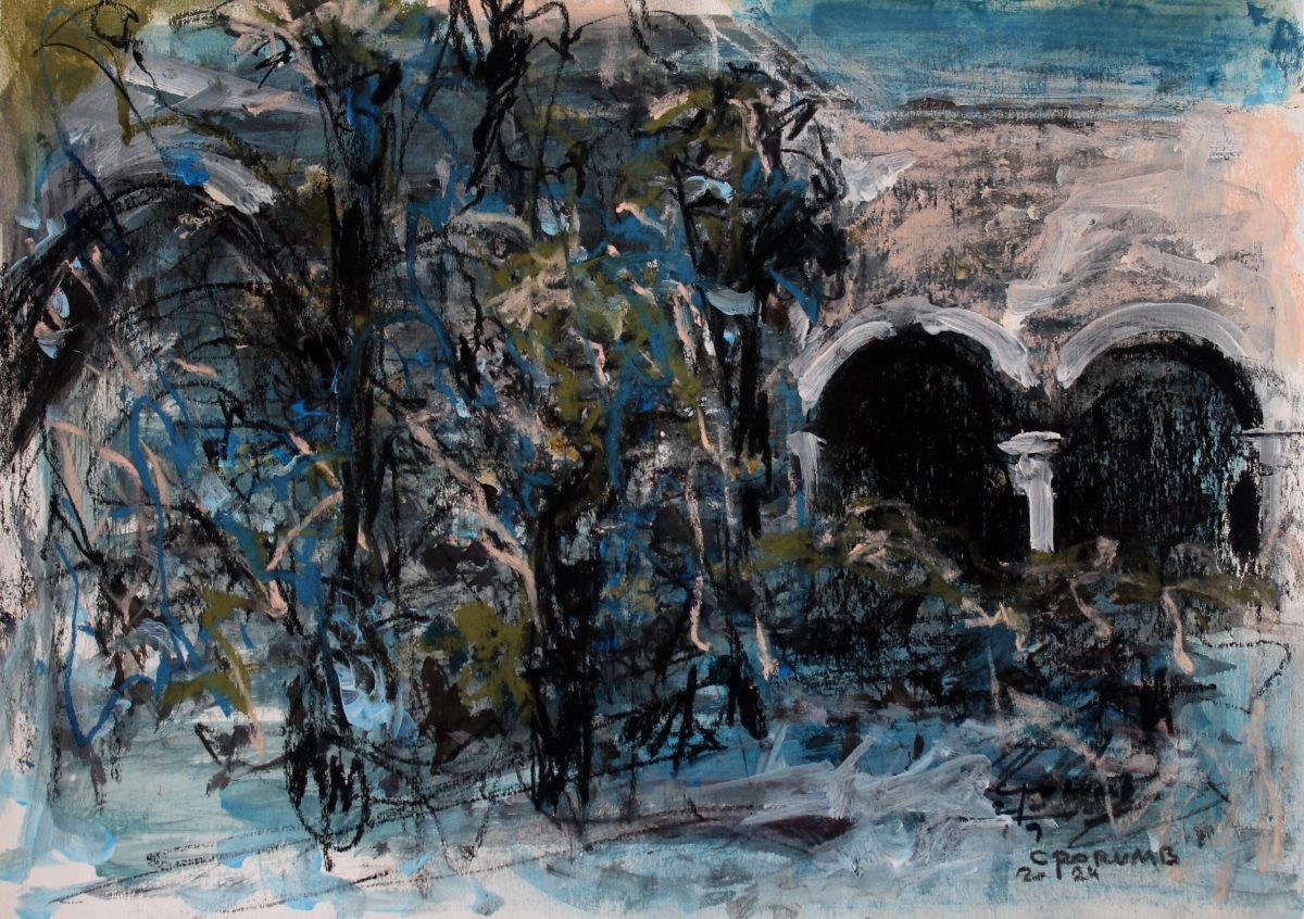 Contemplatie în gradina lui Dioclețian 8 – tehnică mixtă, artist Cristian Porumb – Cristian Porumb – O Galerie de Artă
