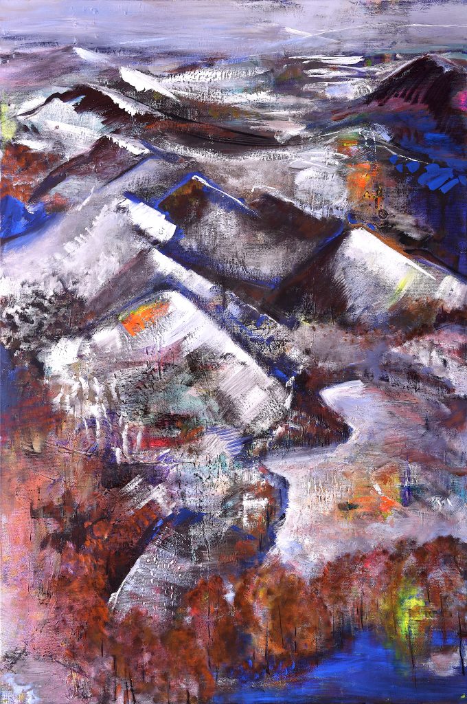 Ținut străvechi, vedere din Mărișel – pictură în acrilic, artistă Cristina Marian – Cristina Marian – O Galerie de Artă