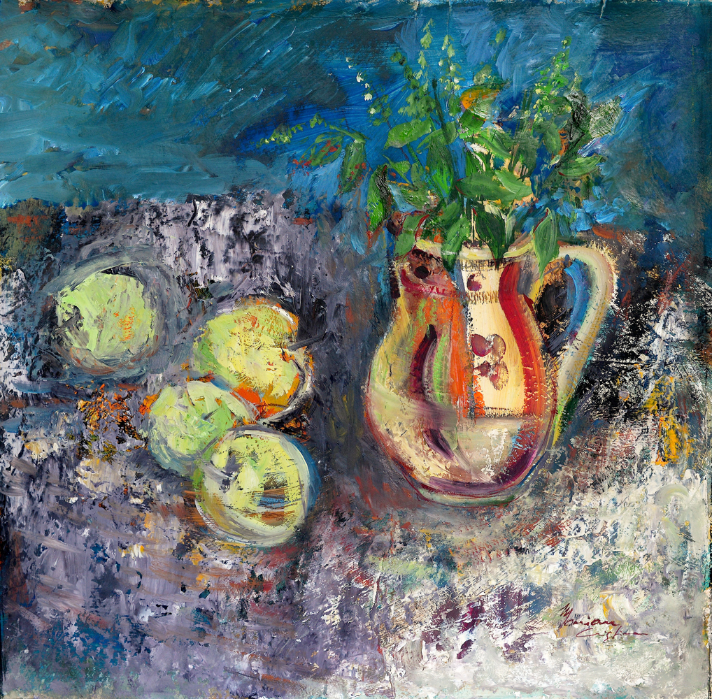Green apples – pictură în ulei, artistă Cristina Marian – Cristina Marian – O Galerie de Artă