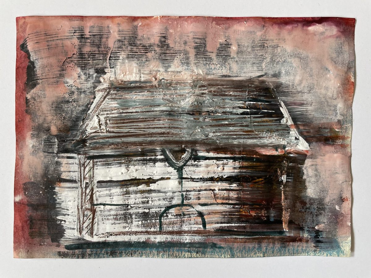 Lada de zestre III – tehnică̆ mixtă pe hârtie – tehnică mixtă, artistă Cristina Marian – Cristina Marian – O Galerie de Artă