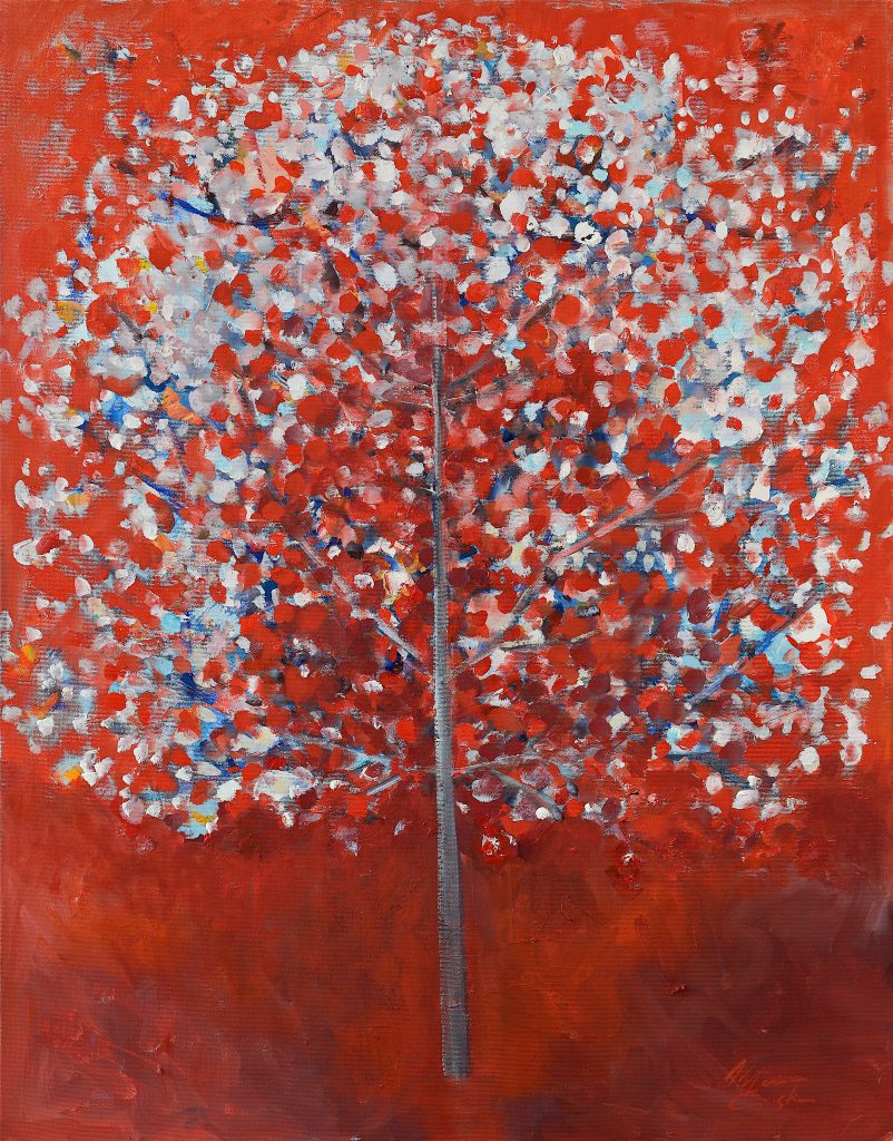 Pom înflorit – pictură în ulei, artistă Cristina Marian – Cristina Marian – O Galerie de Artă