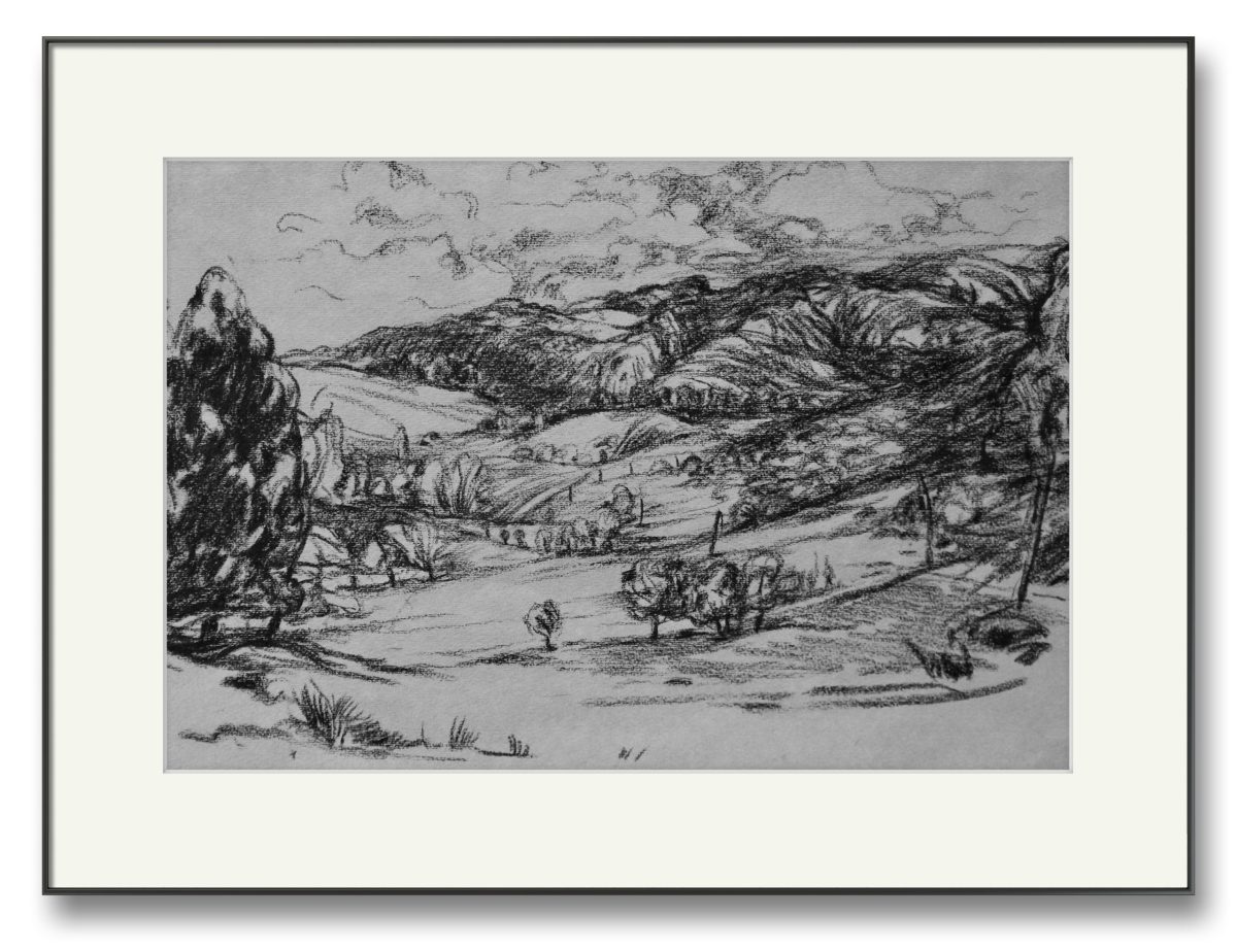 Peisaj în Maramureș – cărbune pe hârtie, artist Björn Reinhardt – Björn Reinhardt – O Galerie de Artă
