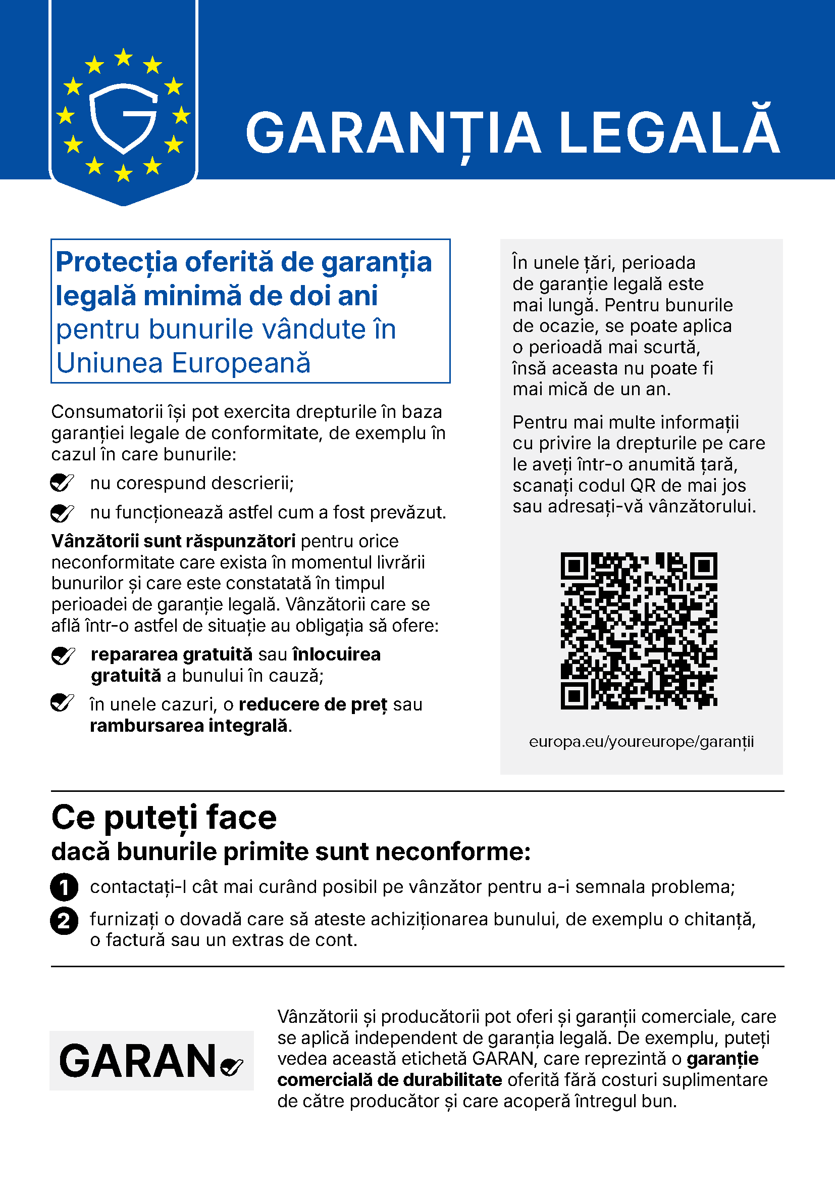 Notificarea armonizată UE privind garanția legală de conformitate